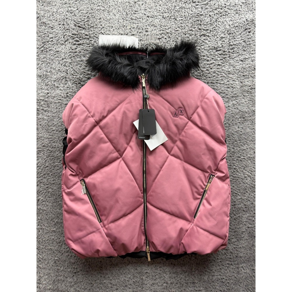 NWT Armani Exchange Reversible Hooded Blouson Jacket Black Rose Womens Size XS